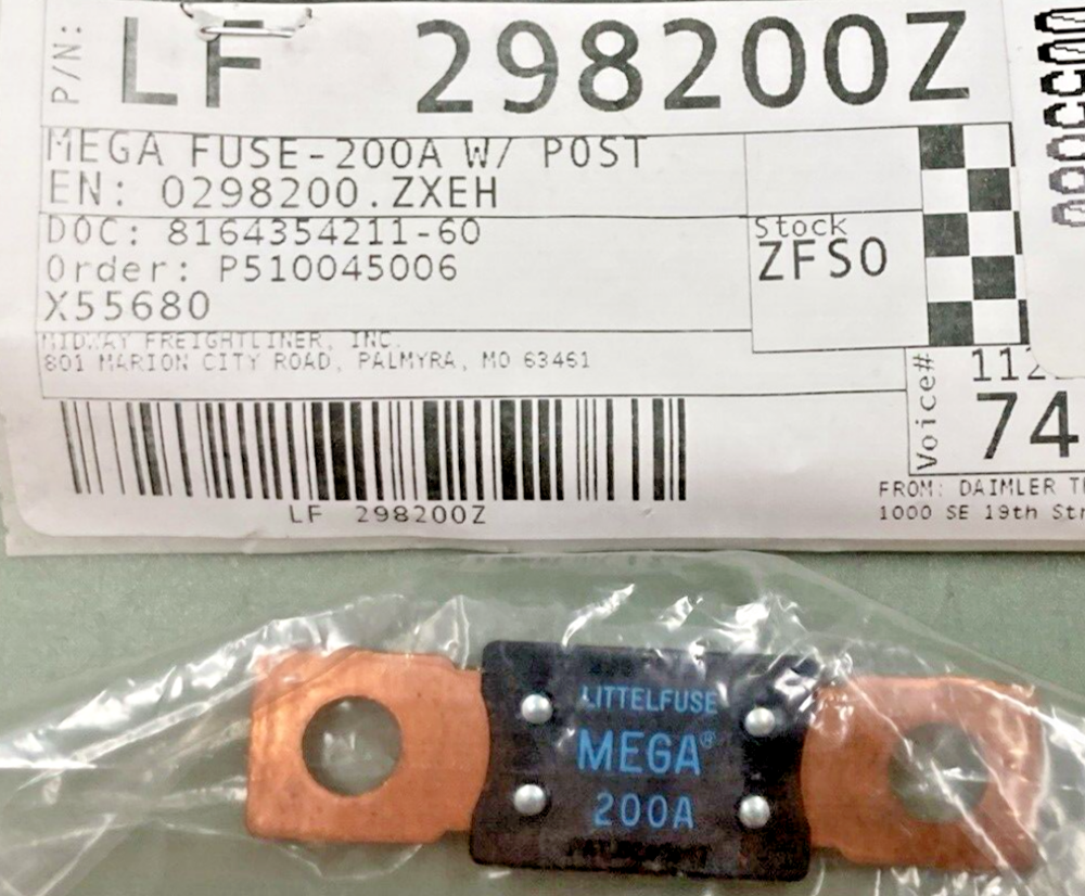 NEW LITTELFUSE 298200Z MEGA FUSE 200A BOLT-DOWN TIME DELAY FUSE 32V