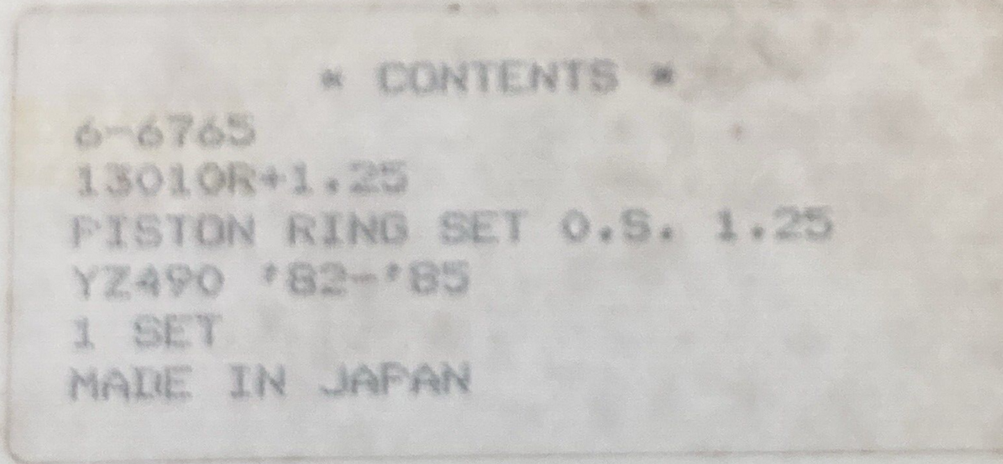 NEW YAMAHA 6-6765 PISTON RING SET 1.25 O/S 87MM YZ490 '82-'85
