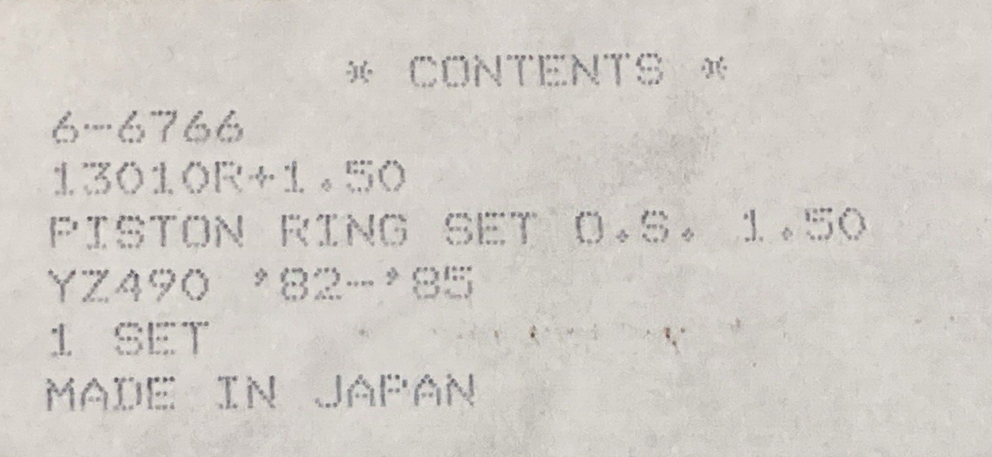 NEW GENUINE YAMAHA 6-766 PISTON RING SET 1.50 87MM O/S YZ490 '82-'85