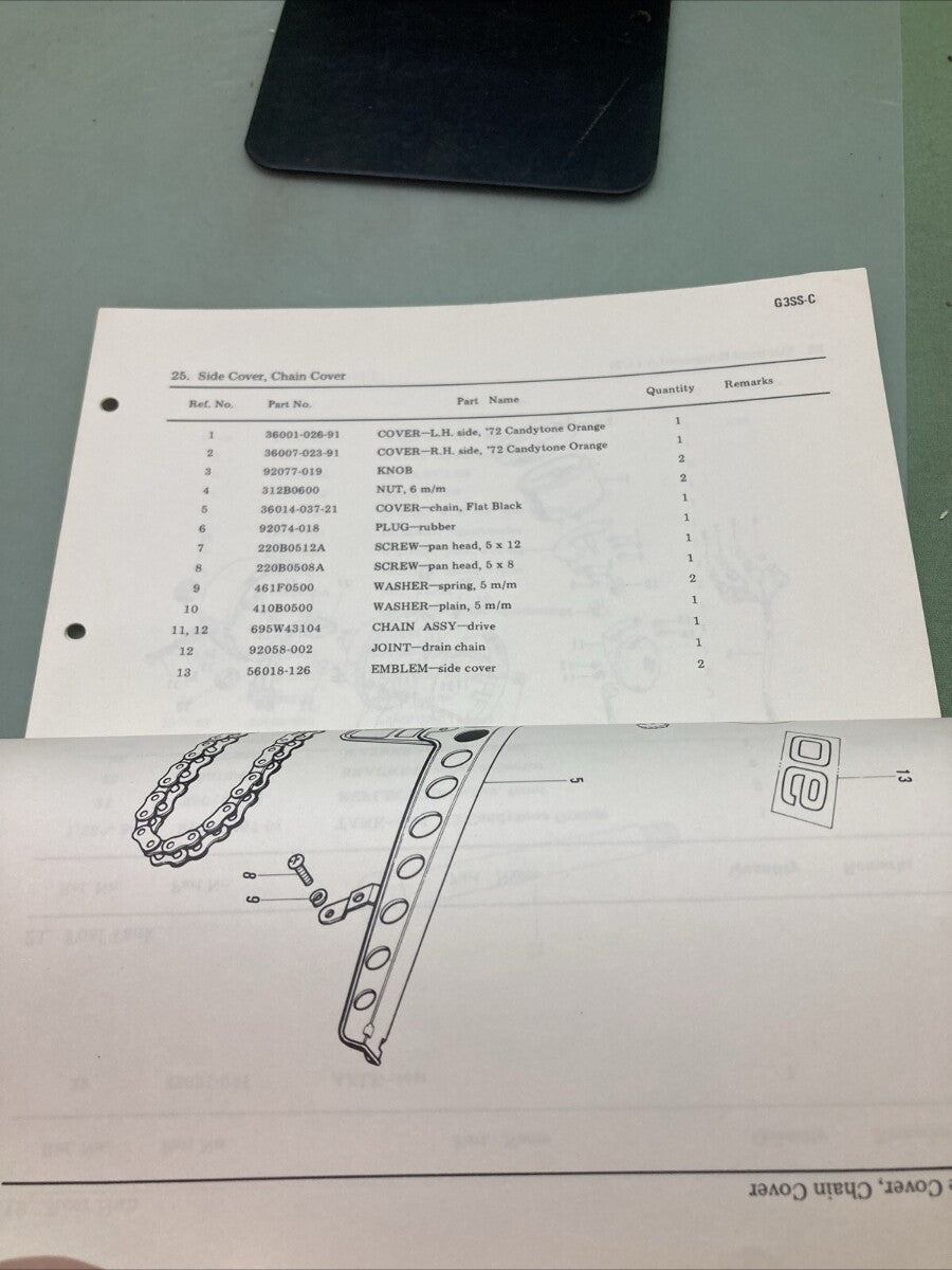 NEW GENUINE KAWASAKI 99997-552 MODEL 90:G3SS EXCLUSIVE PARTS LIST 1972