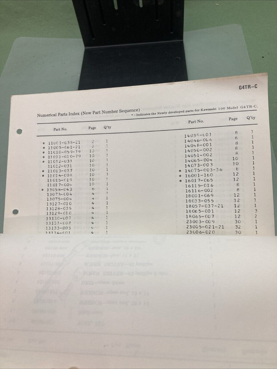 GENUINE KAWASAKI 99997-558 MODEL 100:G4TR-C EXCLUSIVE PARTS LIST 1972