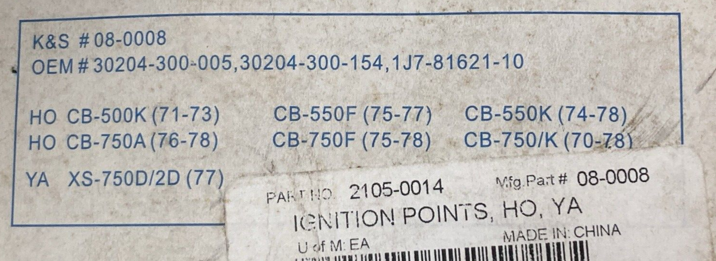 NEW GENUINE K&S 08-0008 IGNITION CONTACT POINTS
