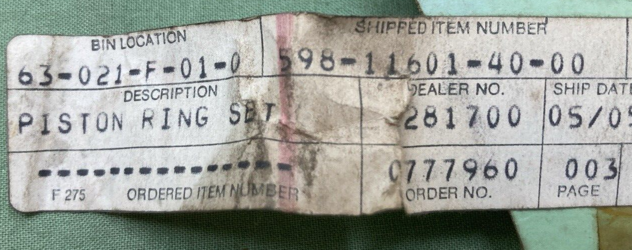 NEW GENUINE YAMAHA 598-11601-40 PISTON RING SET 1.00