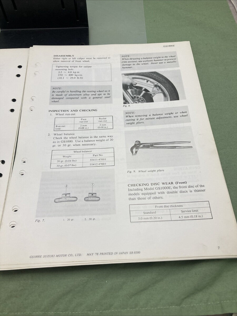 GENUINE SUZUKI SR-8500 E-3 GS1000 SUPPLEMENTARY SERVICE MANUAL 1978