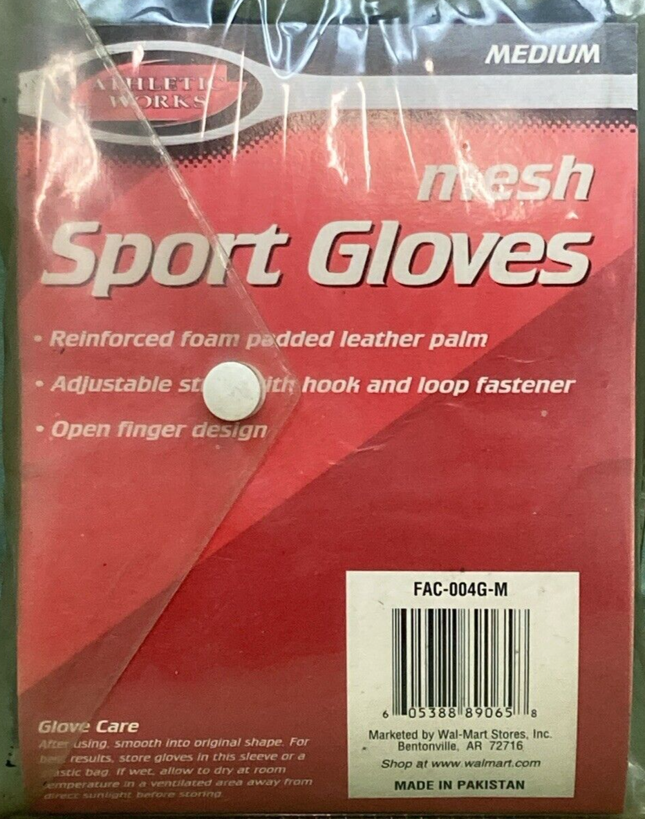 NEW ATHLETIC WORKS FAC-004G-M MESH SPORTS GLOVES LEATHER PALMS BLACK MEDIUM