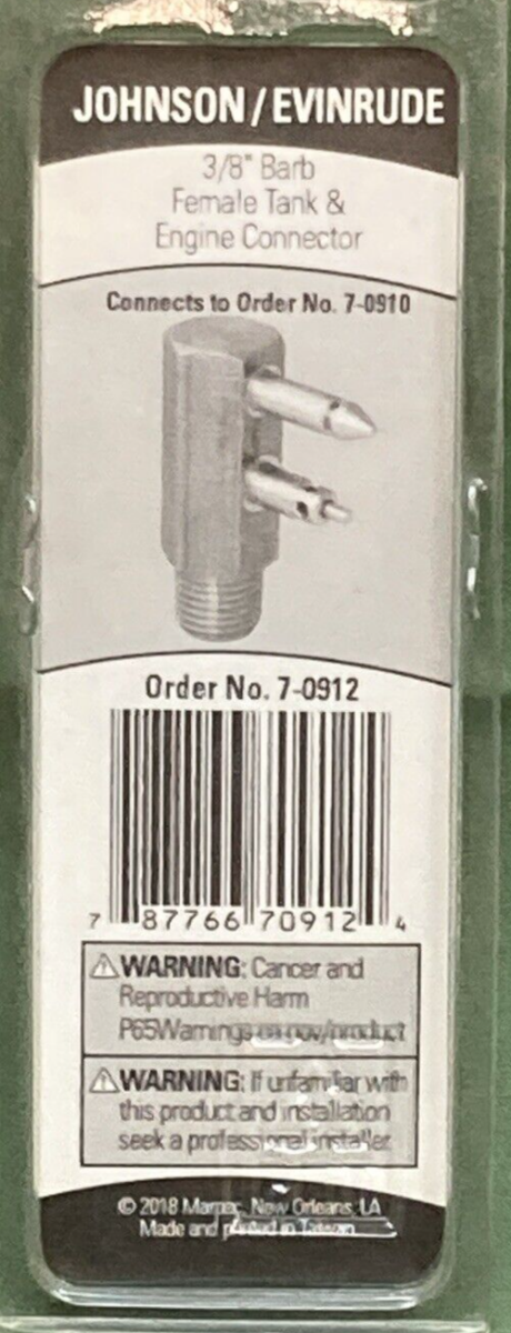 NEW GENUINE MARPAC 7-0912 TANK & ENGINE CONNECTOR 3/8" FEMALE BLACK