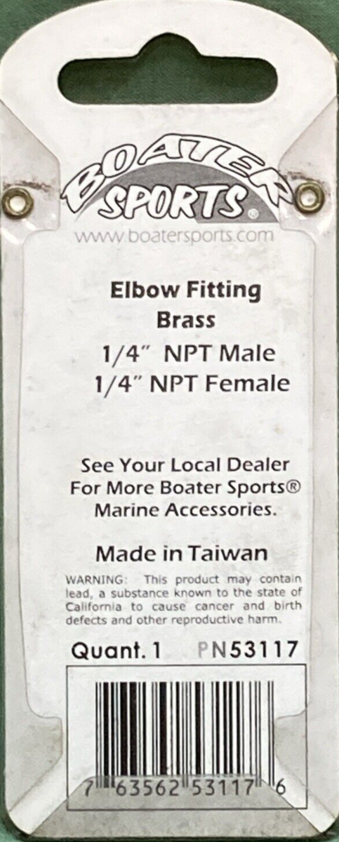 NEW BOATER SPORTS 53117 ELBOW FITTING 1/4" NPT BRASS