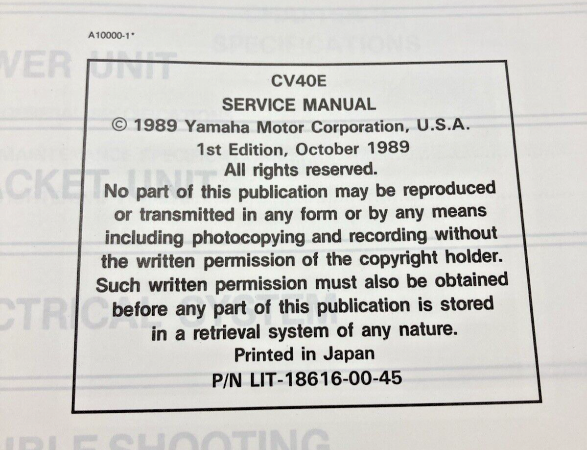 GENUINE YAMAHA LIT-18616-00-45 OUTBOARDS CV40E SERVICE MANUAL 1989