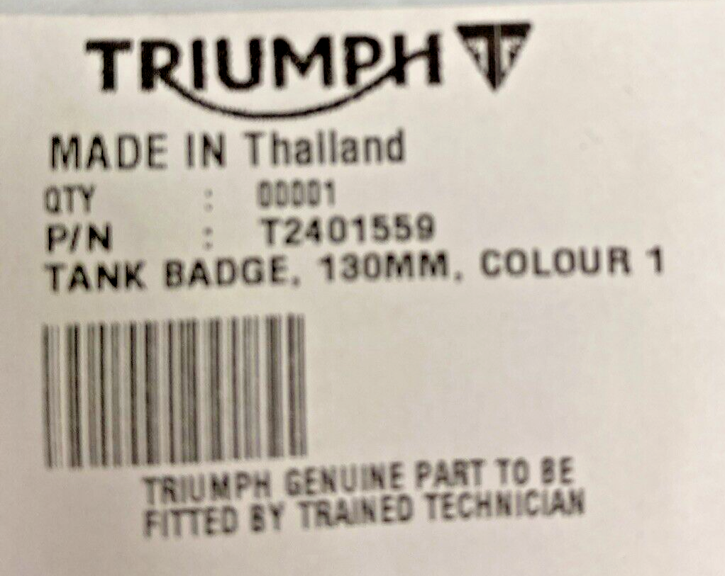 NEW GENUINE TRIUMPH T2401559 Tank Badge, 130MM