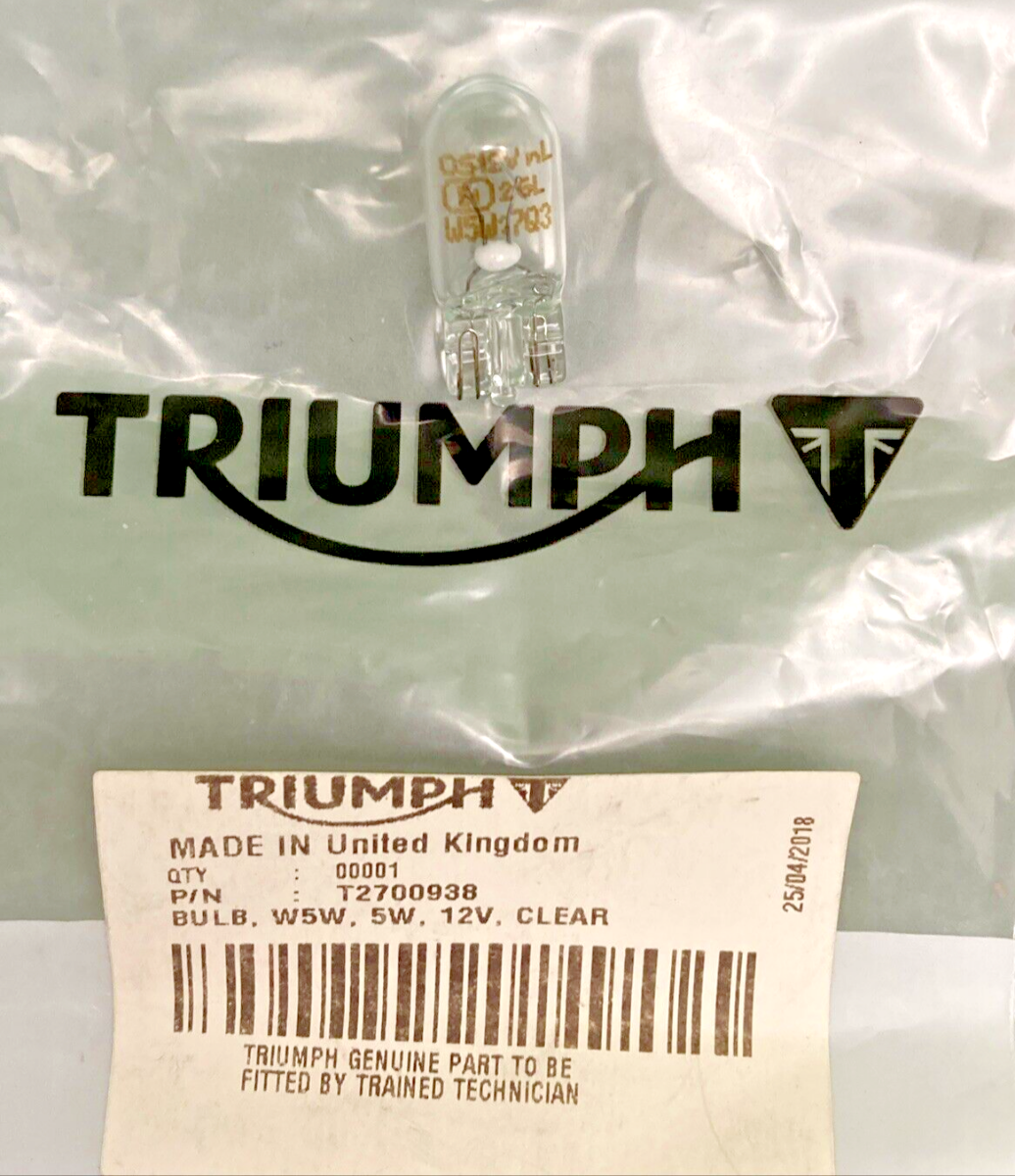 NEW GENUINE TRIUMPH T2700938 Bulb, W5W, 5W, 12V, Clear
