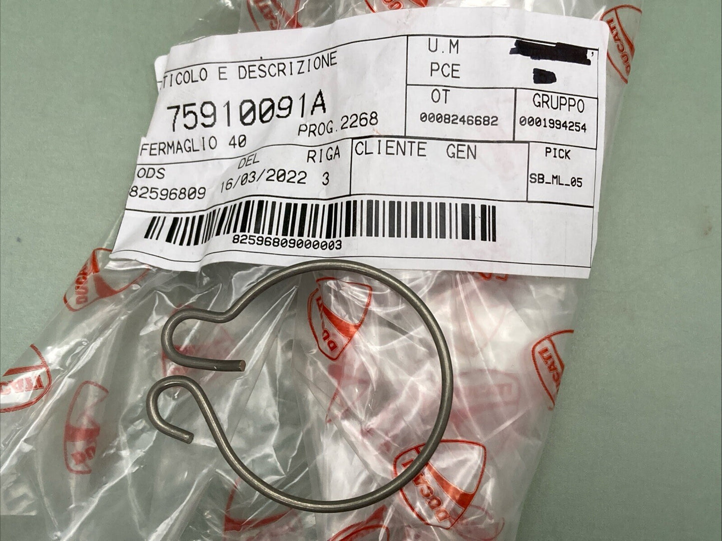 NEW GENUINE DUCATI 75910091A RETAINER 40MM