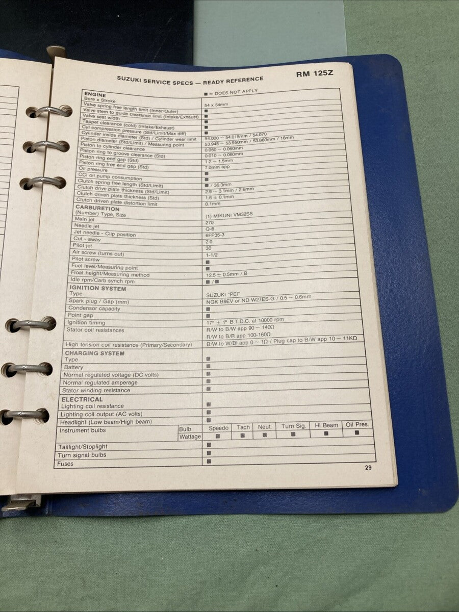 GENUINE SUZUKI 99923-03821 Z MODEL READY REFERENCE SERVICE SPECIFICATIONS 1982