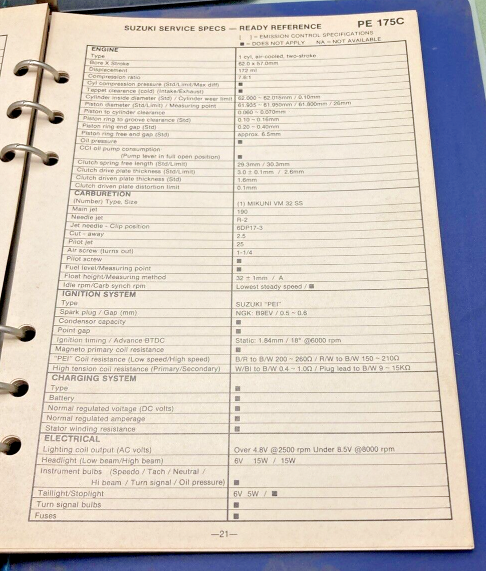 GENUINE SUZUKI 99923-00739 C MODEL READY REFERENCE SERVICE SPECIFICATIONS 1977