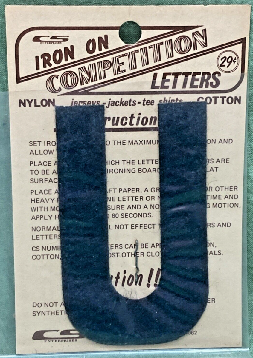 QTY 7 NEW 3" BLACK IRON ON COMPETITION LETTER U
