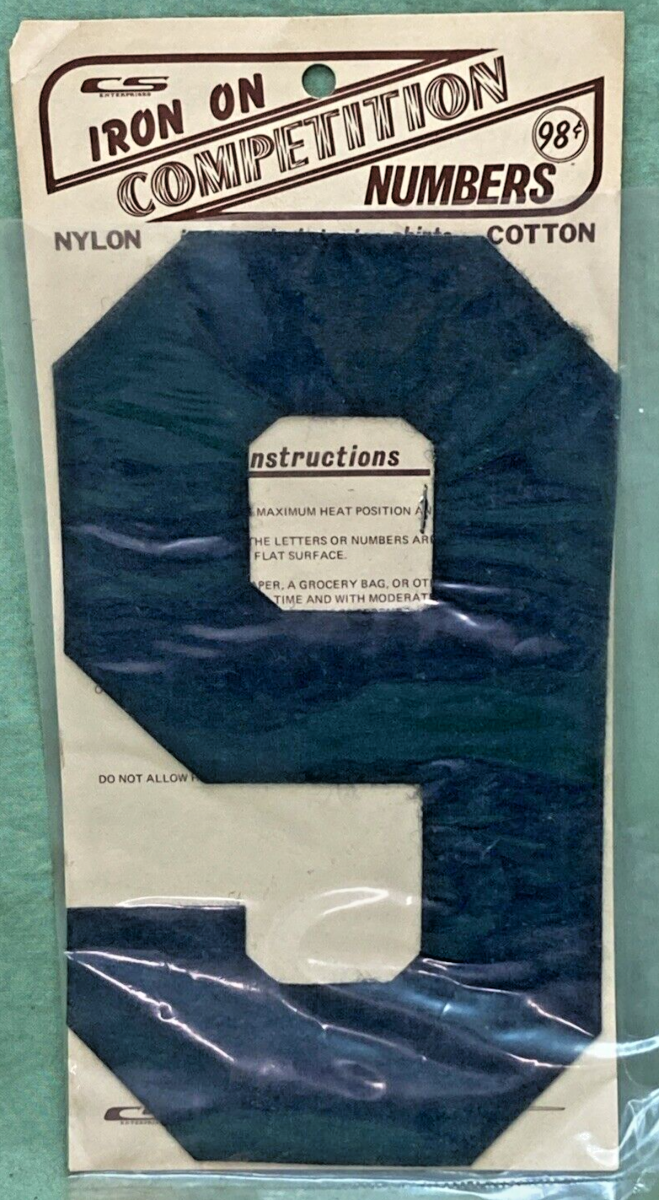 NEW 8" BLACK IRON ON COMPETITION NUMBER SET 0-9