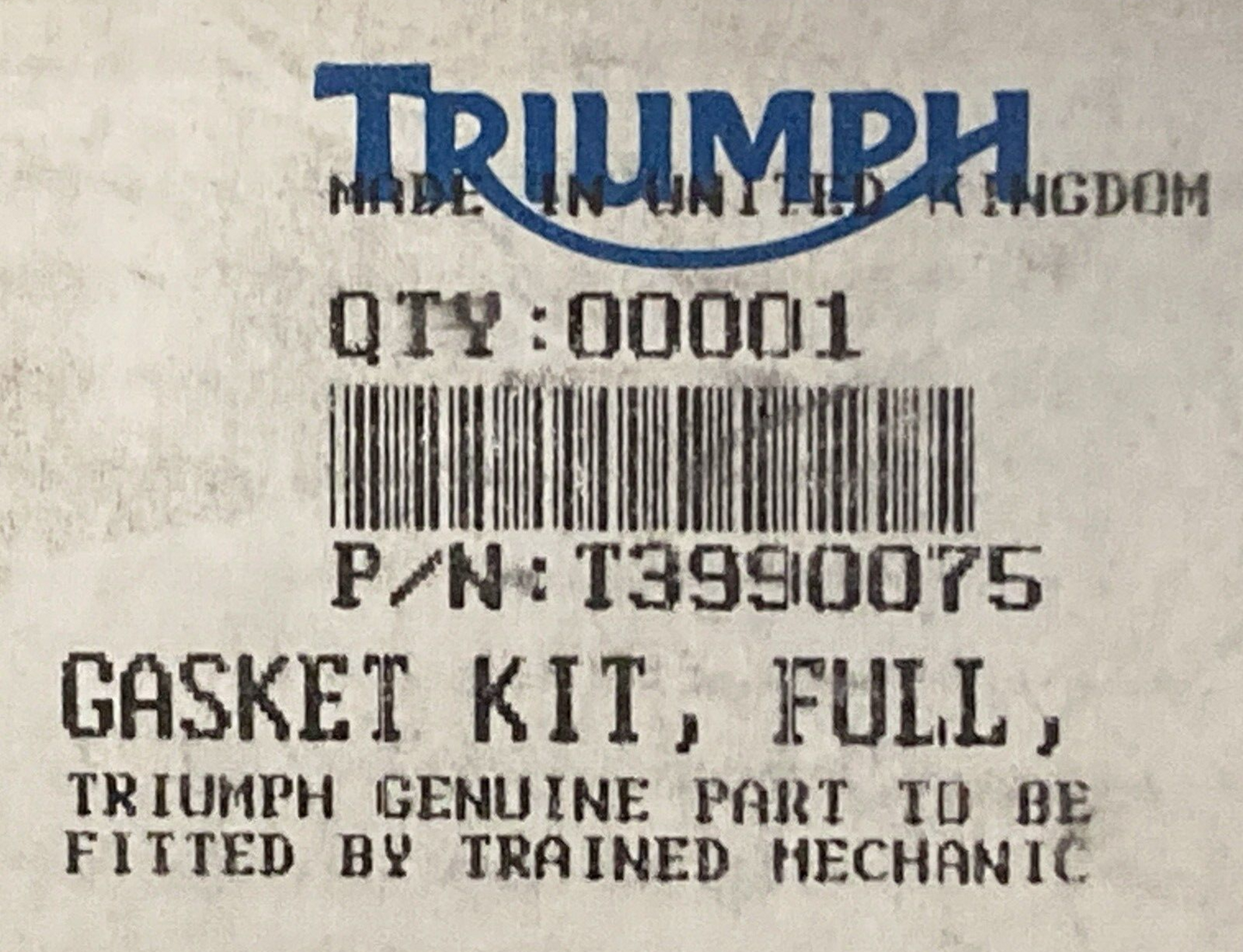 NEW GENUINE TRIUMPH T3990075 Gasket Kit, Full,