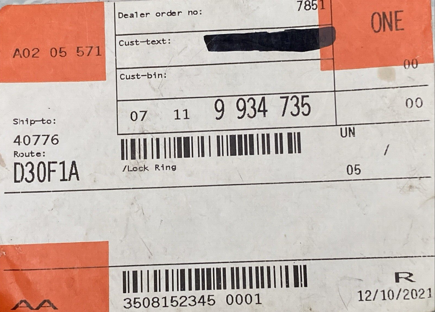 NEW GENUINE BMW 07 11 9 934 735 Lock Ring 07119934735