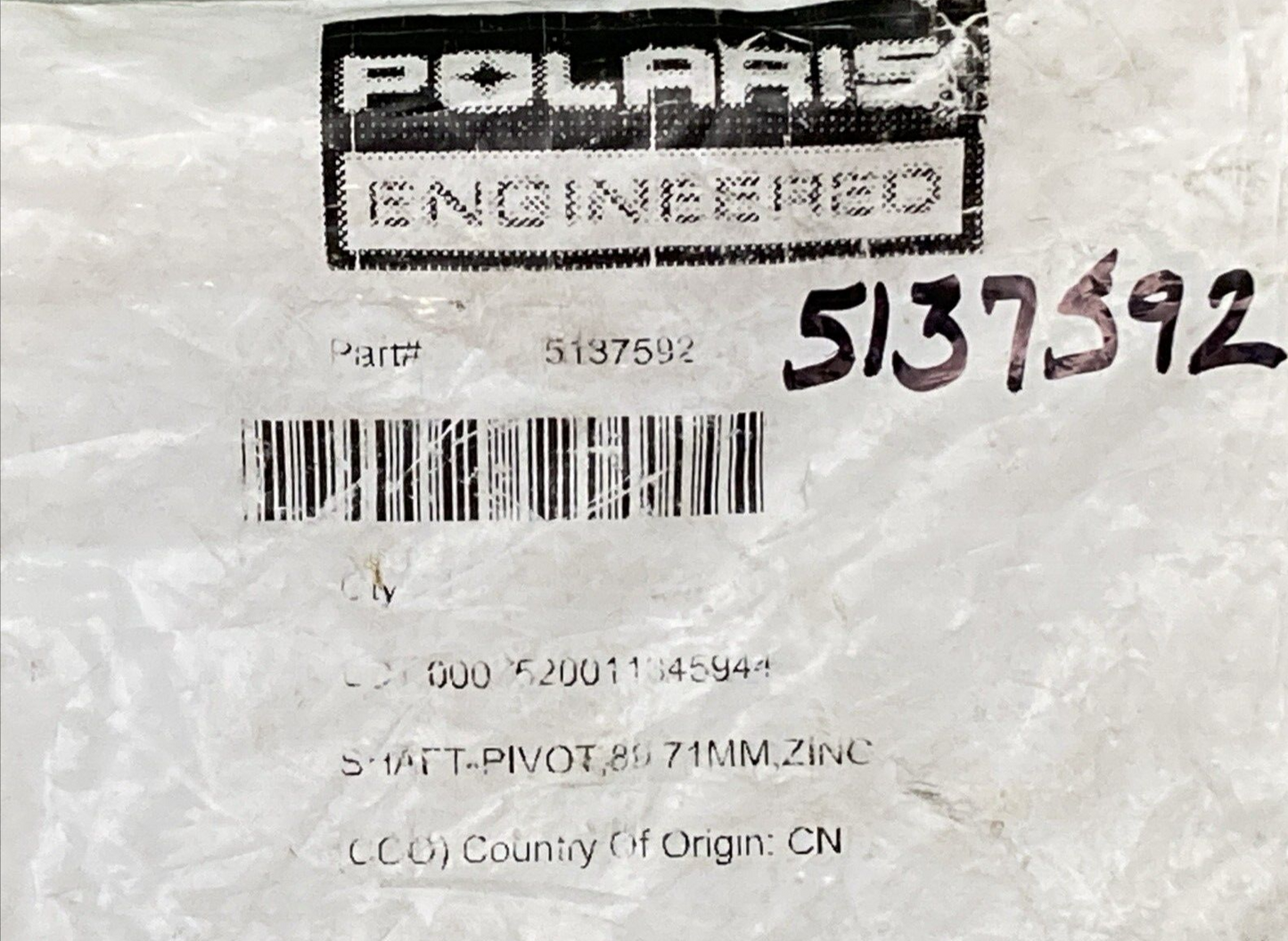 NEW GENUINE POLARIS 5137592 Zinc Shaft Pivot 89.71mm