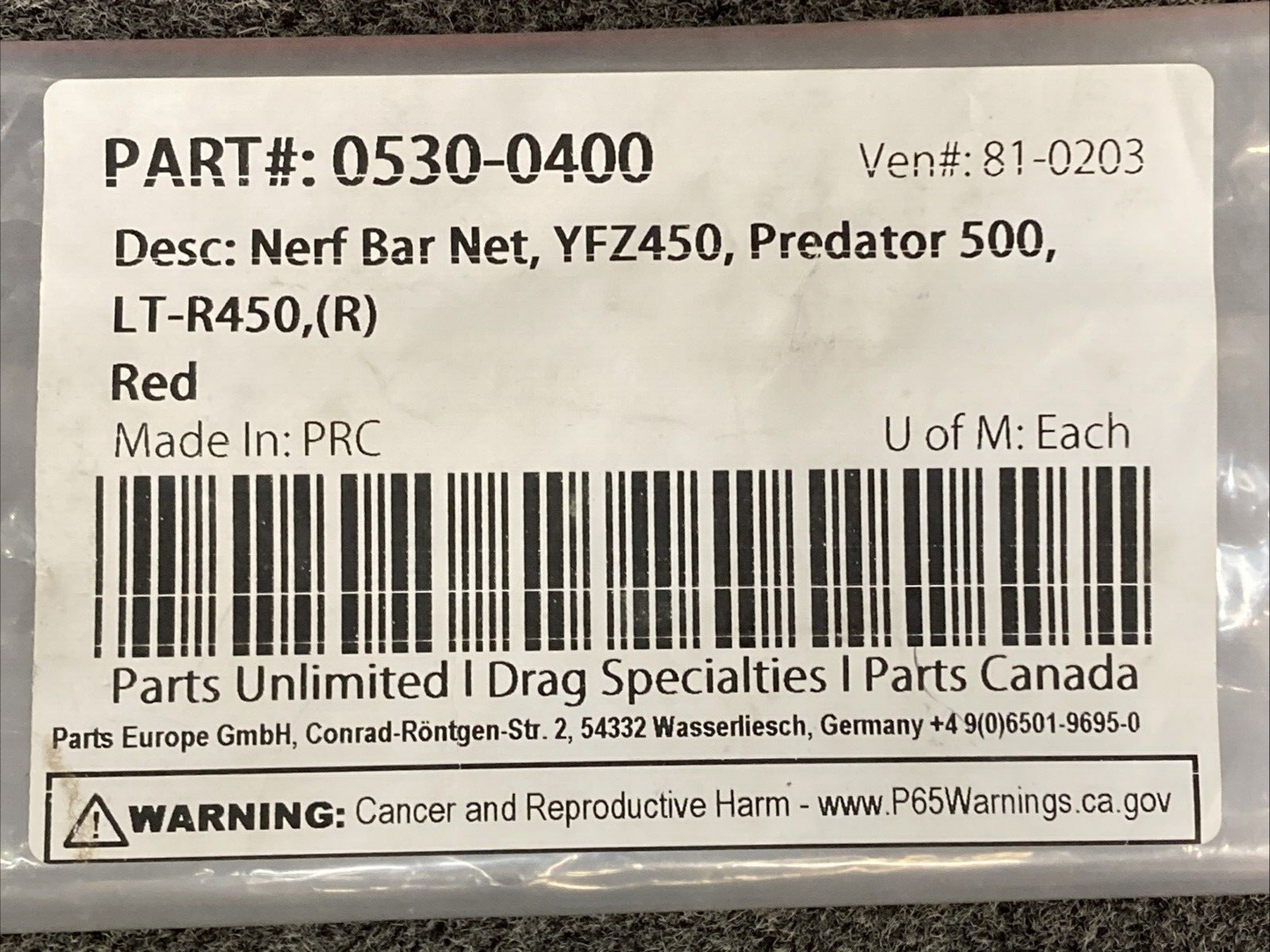 NEW REPLACES PARTS UNLIMITED 0530-0400 EZ-Fit Nerf Bar NET SET RED