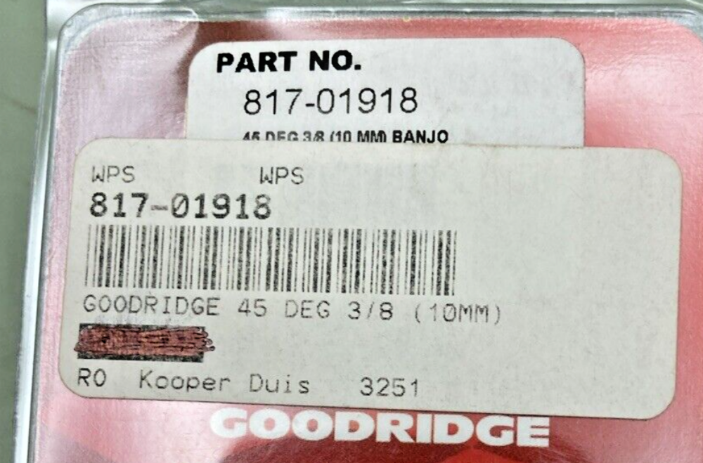 NEW GENUINE GOODRIDGE 817-01918 BANJO 45 DEG 3/8 (10MM)