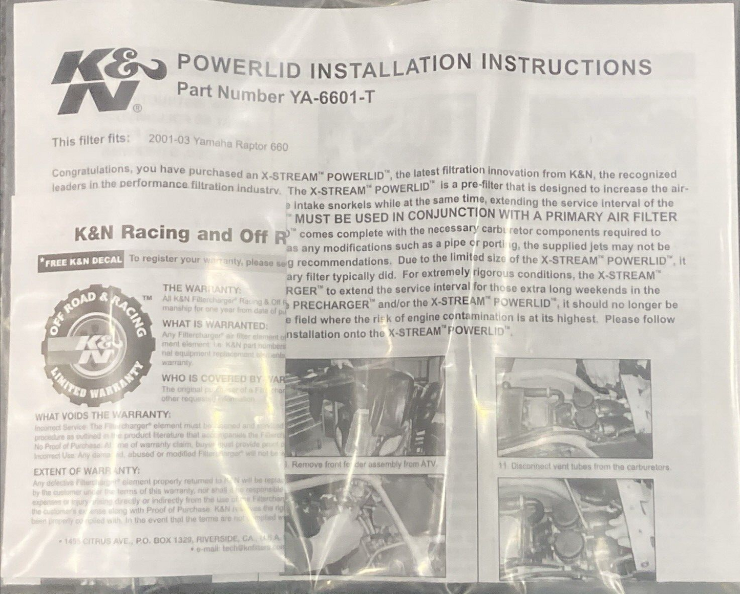 NEW GENUINE K&N YA-6601-T Powerlid Airbox Cover