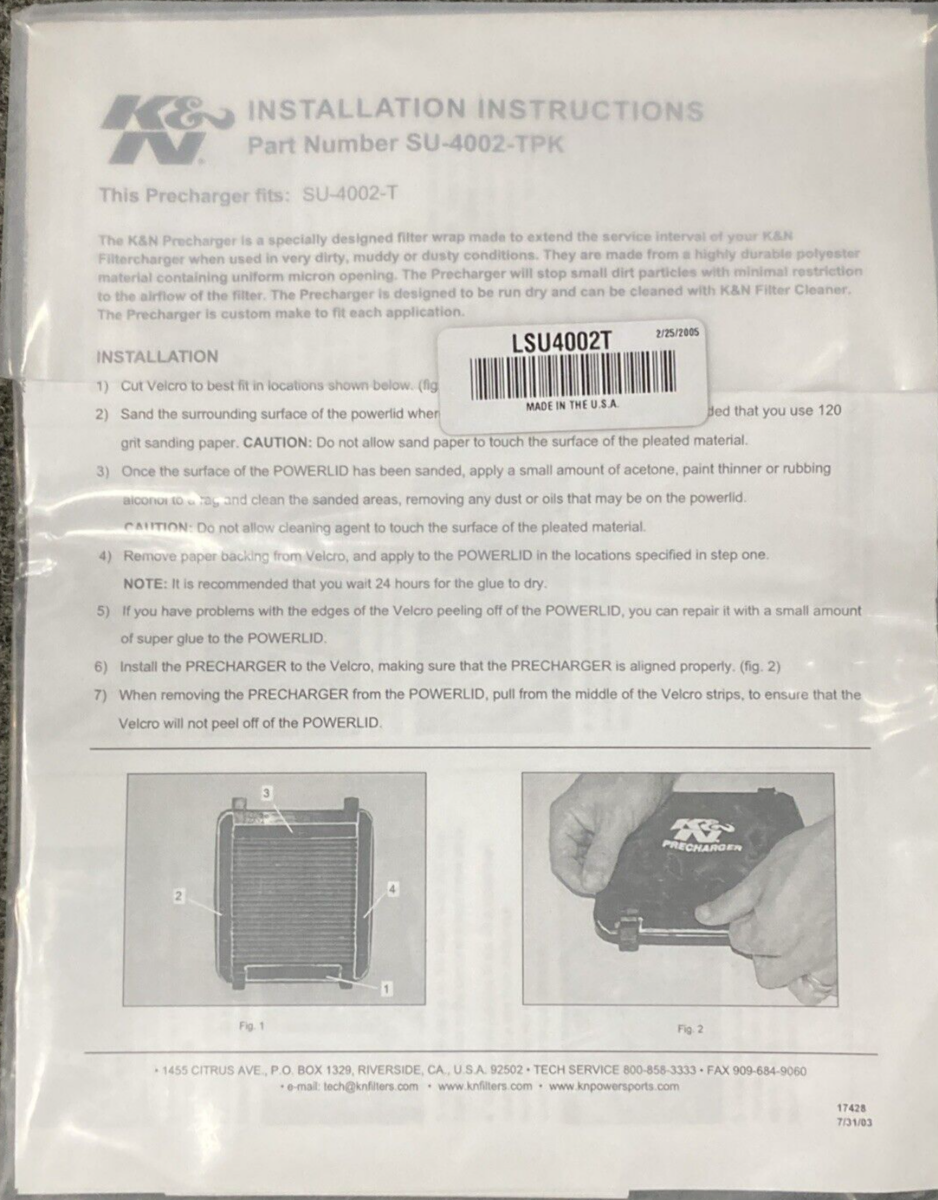 NEW GENUINE K&N SU-4002-T Powerlid Airbox Cover KIT