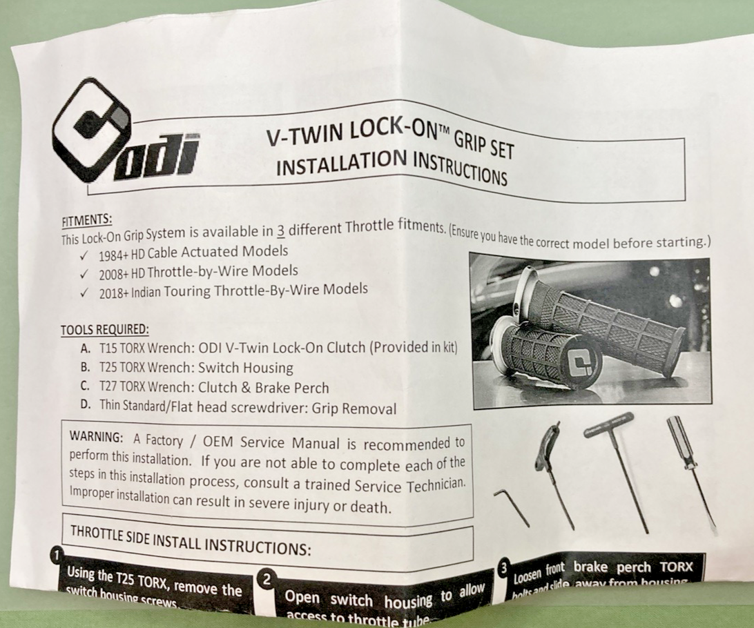 NEW ODI LOCKHART V31ITW-BB-B V-TWIN LOCK-ON GRIPS, TBW, BLK/BLK, WAFFLE, NO TOOL