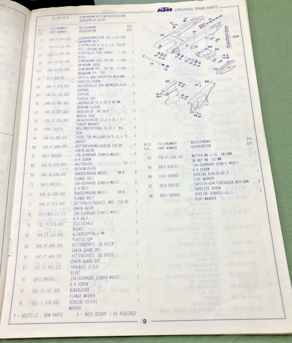 GENUINE KTM 320357 SPARE PARTS MANUAL 1993