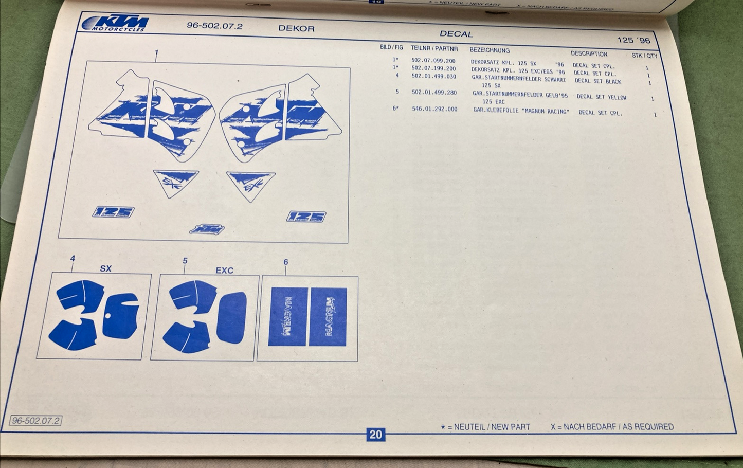 NEW GENUINE KTM 320390 SPARE PARTS MANUAL 1996