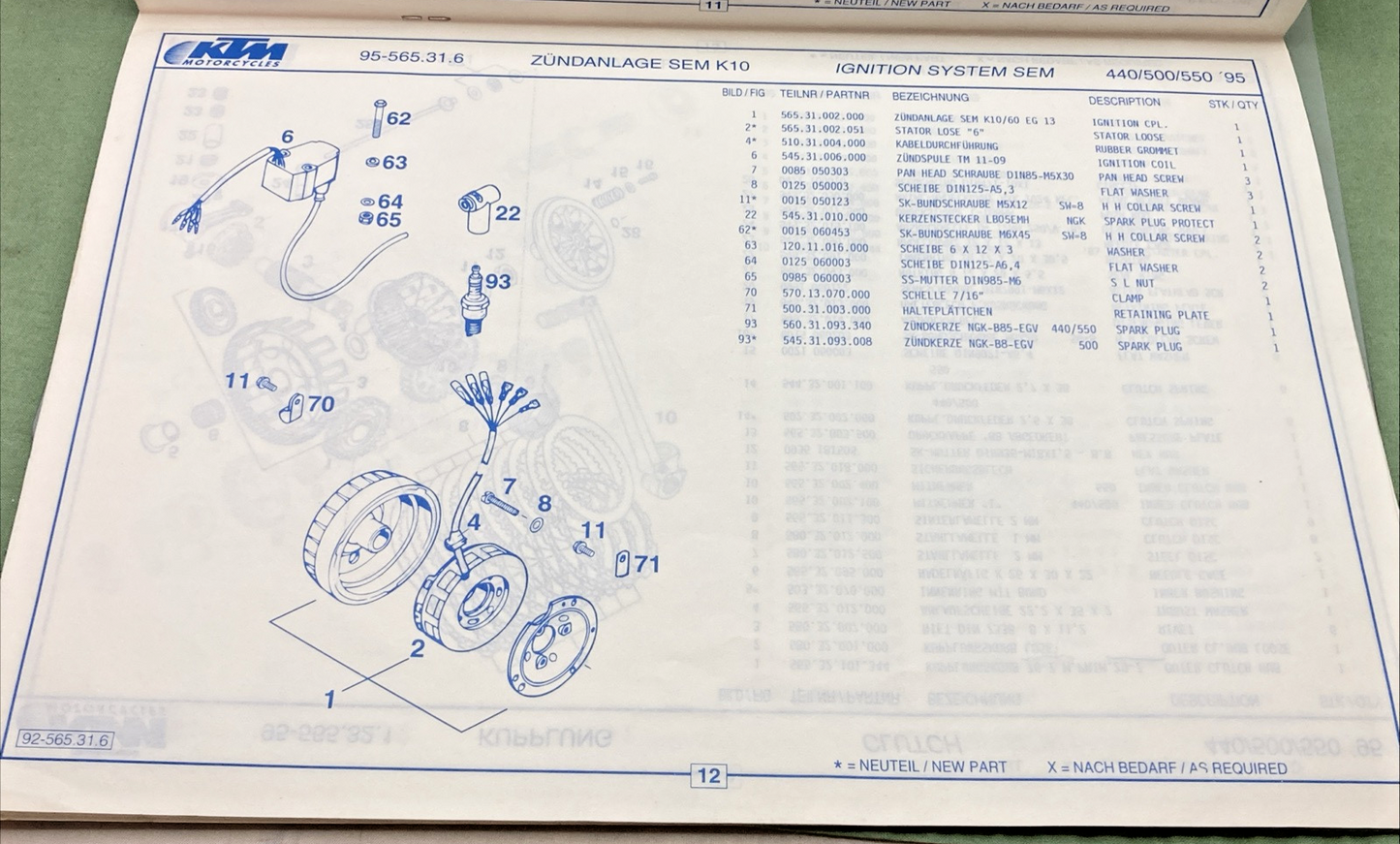 GENUINE KTM 320380 SPARE PARTS MANUAL 1995