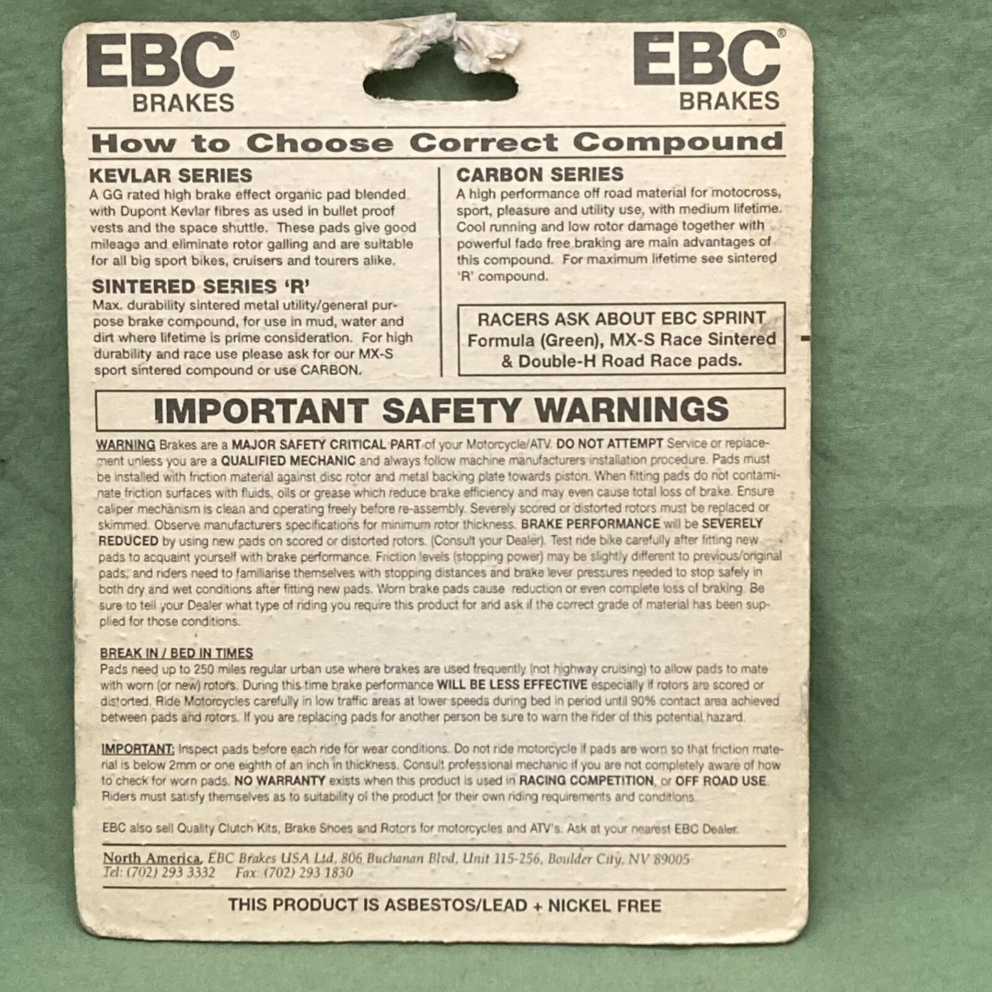 NEW GENUINE EBC FA202R R Series Long Life Sintered BRAKE PADS