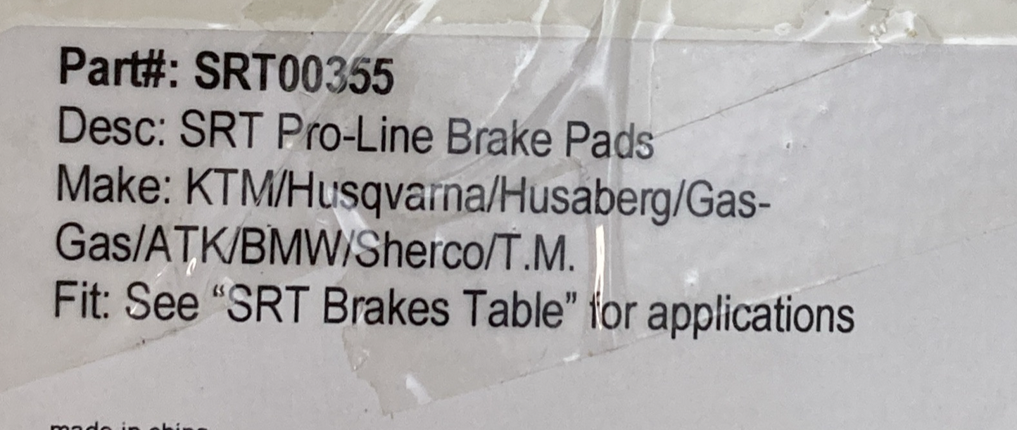 NEW GENUINE SRT SRT00355 PRO LINE SINTERED BRAKE PADS FOR KTM