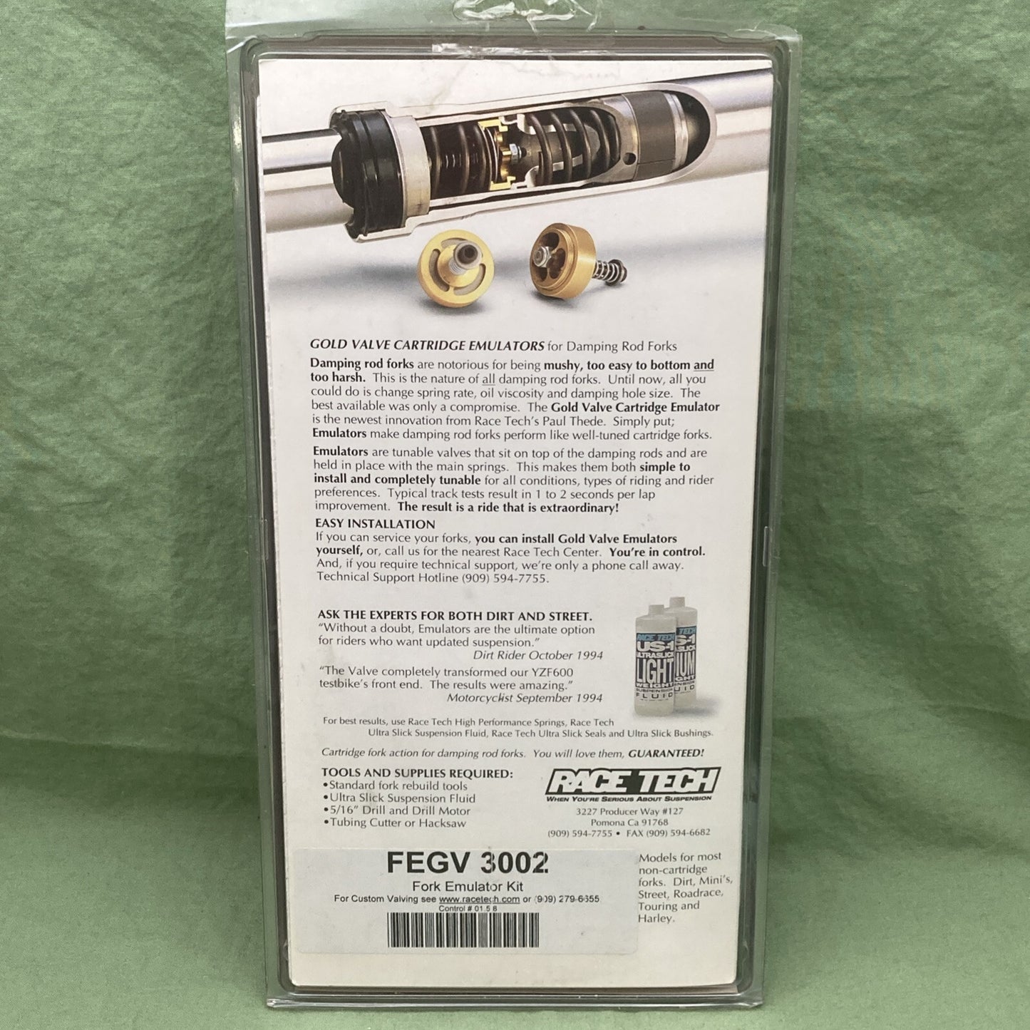 NEW GENUINE RACE TECH FEGV 3002 FORK EMULATOR KIT