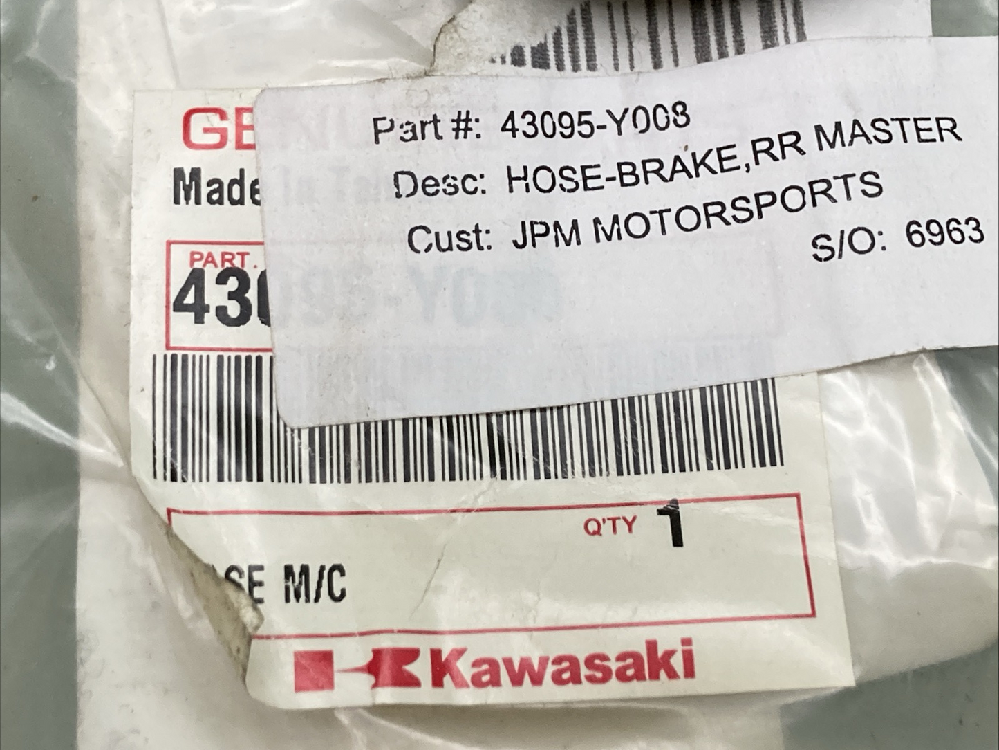 NEW GENUINE KAWASAKI 43095-Y008 HOSE BRAKE REAR MASTER