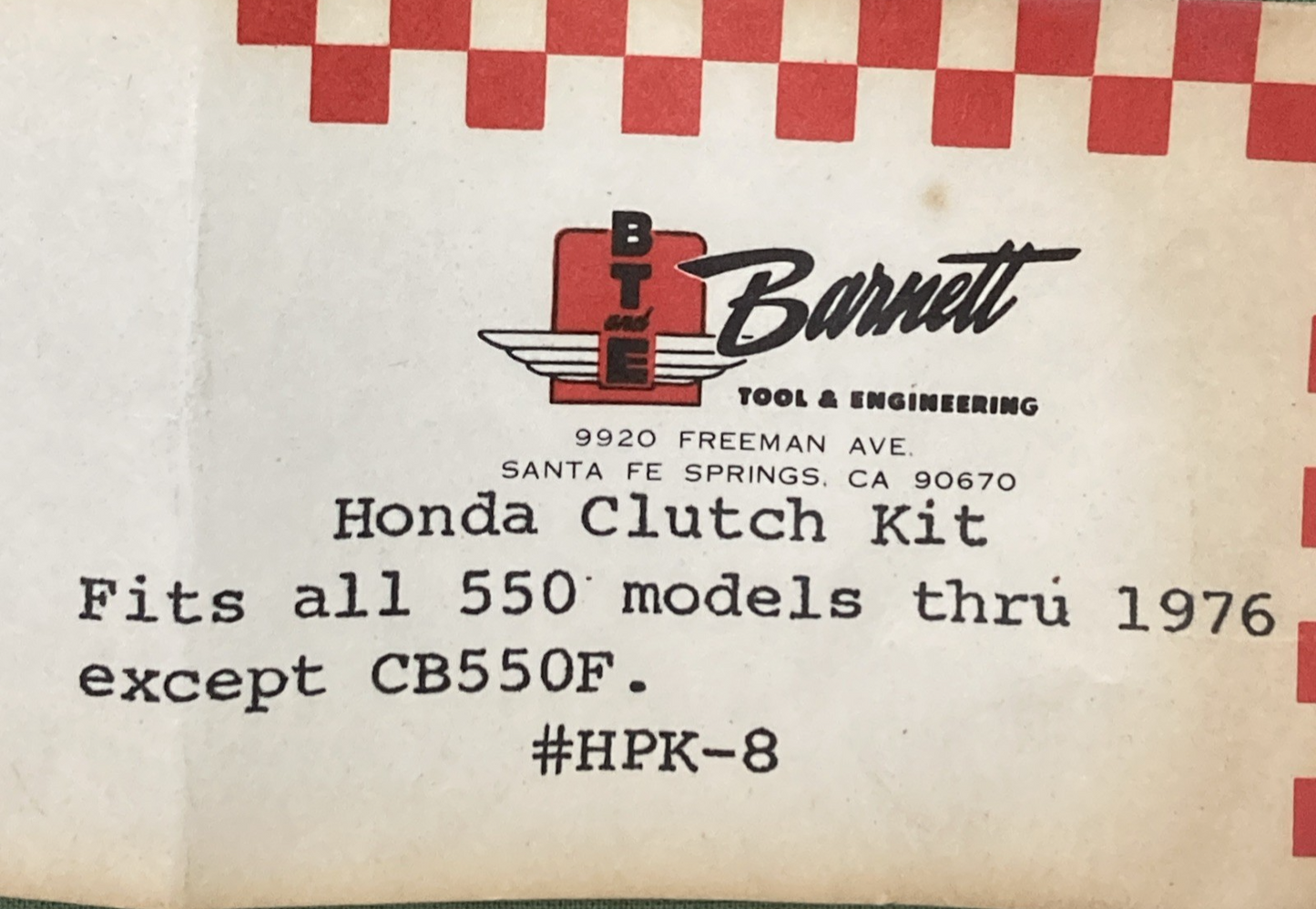 NEW GENUINE BARNETT HPK-8 CLUTCH PLATE KIT FOR HONDA 550
