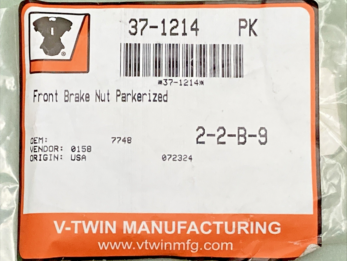 NEW GENUINE V-TWIN 37-1214 BRAKE NUT