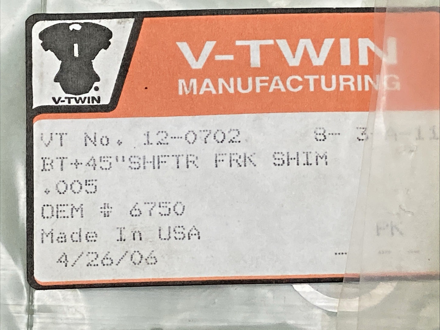 NEW GENUINE V-TWIN 12-0702 SHIM
