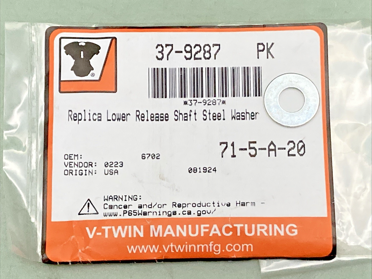 NEW GENUINE V-TWIN 37-9287 LOWER RELEASE SHAFT STEEL WASHER