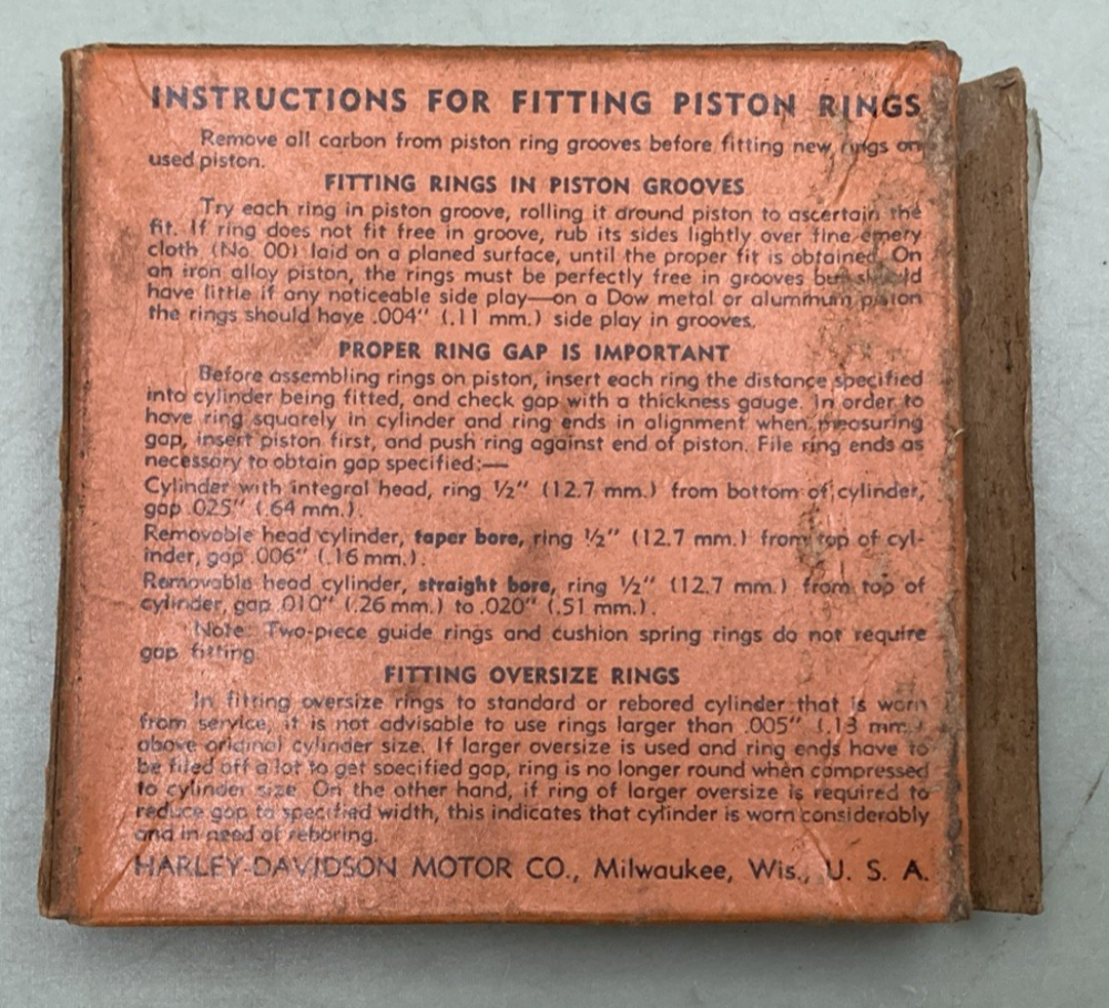 NEW GENUINE HARLEY-DAVIDSON 260-29 Piston compression ring, 1/8" wide Standard