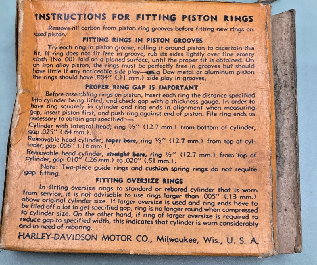 NEW GENUINE HARLEY DAVIDSON 263-38S / 22395-38 PISTON RING .050 OS