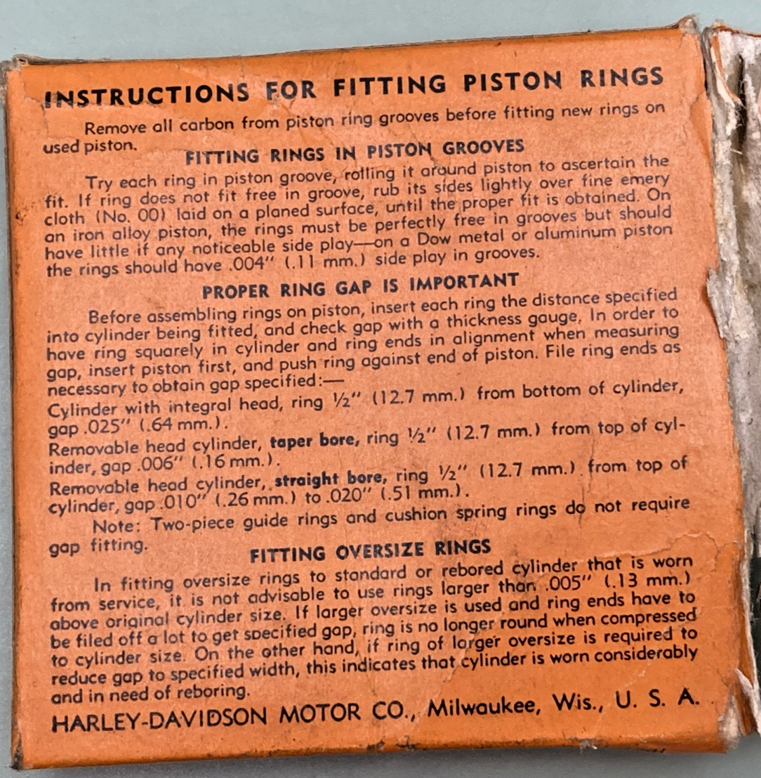 NEW GENUINE HARLEY DAVIDSON 261-38D PISTON RING 45" FLATHEAD WL WLA +.030