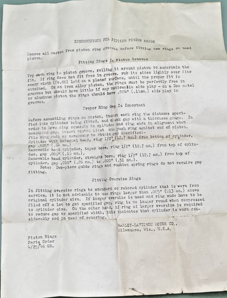 NEW GENUINE HARLEY DAVIDSON 262-37D PISTON RINGS .010" O/S