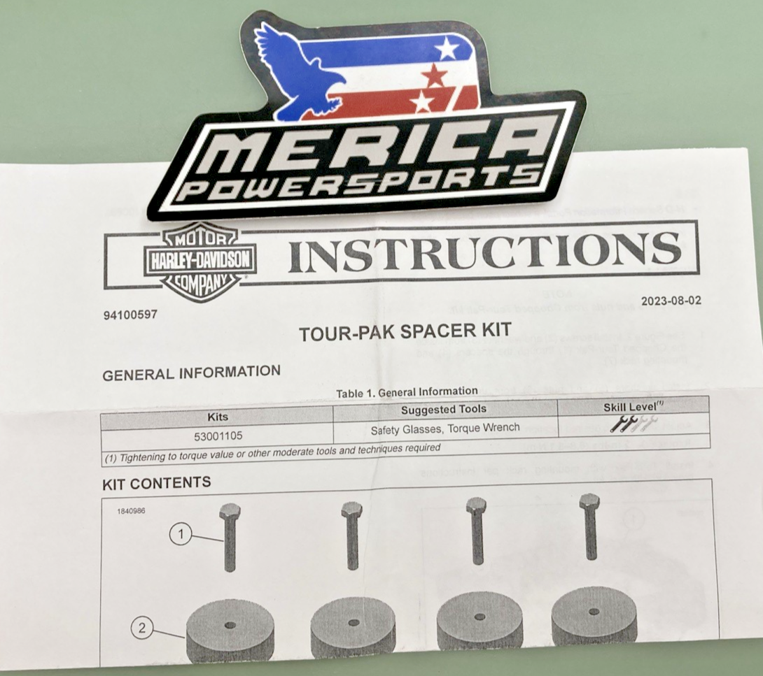 NEW GENUINE HARLEY DAVIDSON 53001105 KIT, T-PAK, SPACER