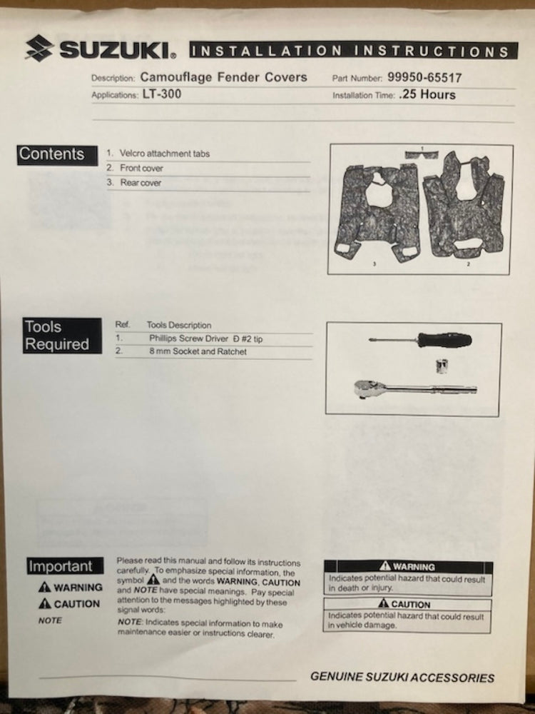 Suzuki 99950-65517 Camo Fender Cover Set New Genuine