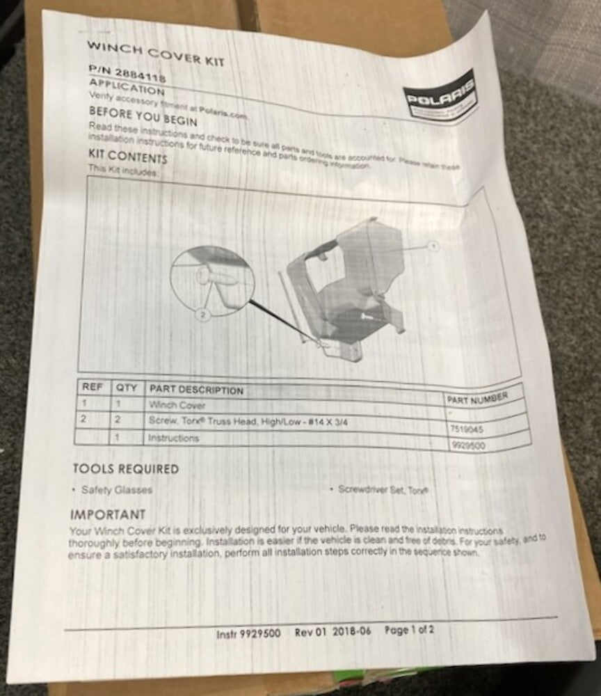 Polaris 2884118 Winch Cover Kit New Genuine