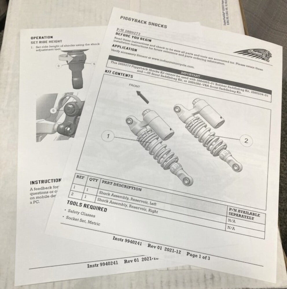 Indian 2889273 Piggyback Rear Shock Set New Genuine
