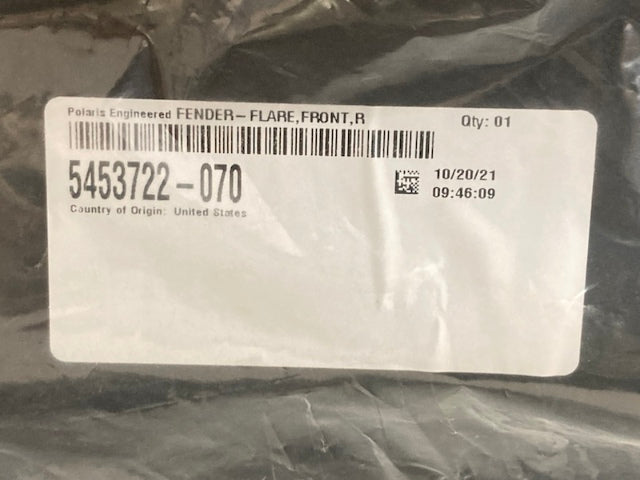 Polaris 5453722-070 FENDER FLARE FRONT RIGHT GLOSS BLK New Genuine