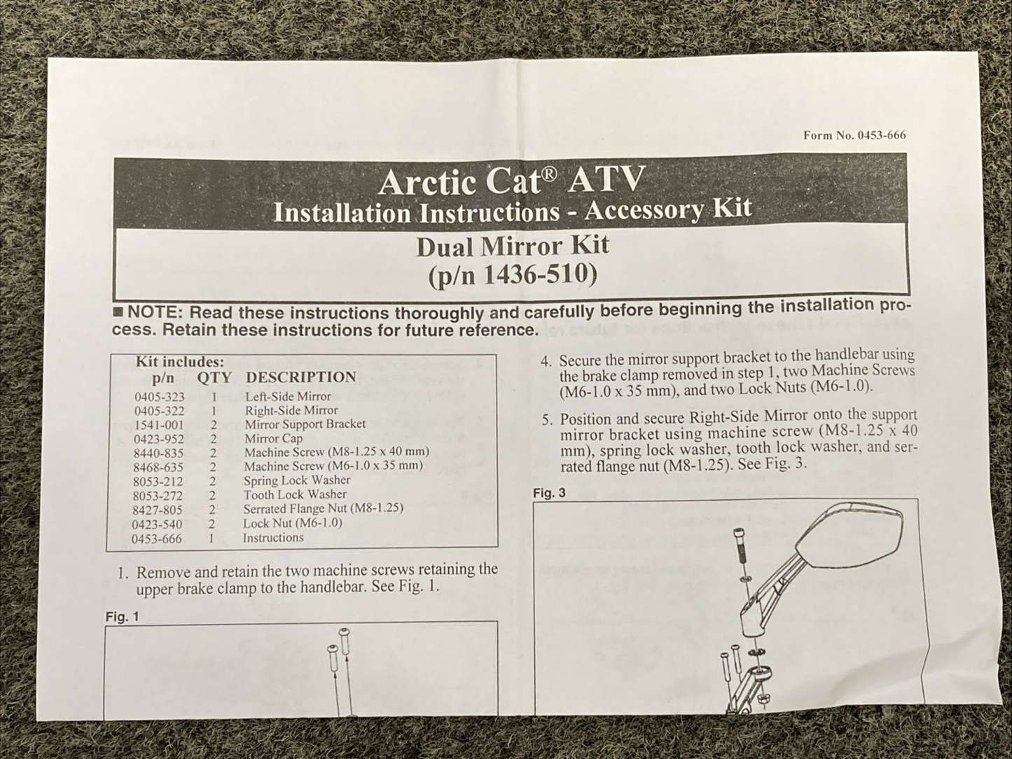NEW GENUINE ARCTIC 1436-510 DUAL MIRROR KIT