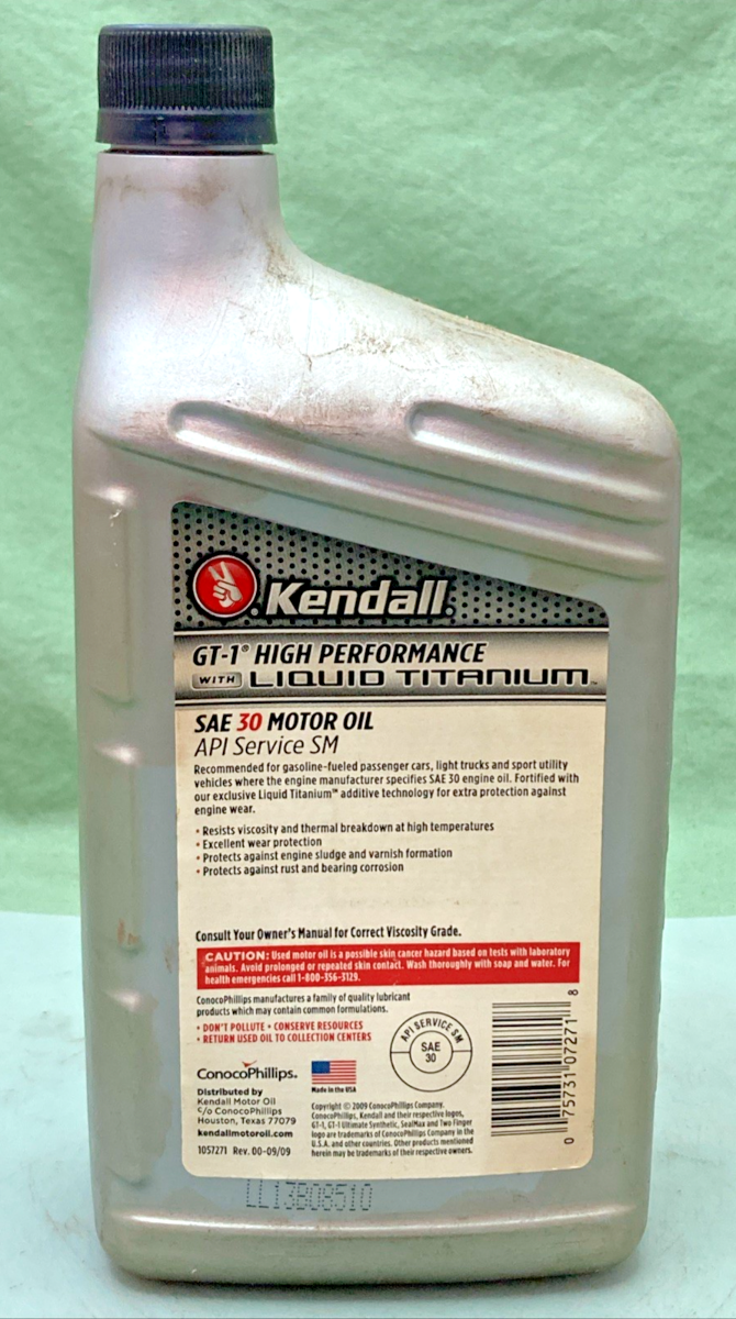 NEW GENUINE KENDALL 1057271 GT-1 HIGH PERFORMANCE SAE 30 MOTOR OIL