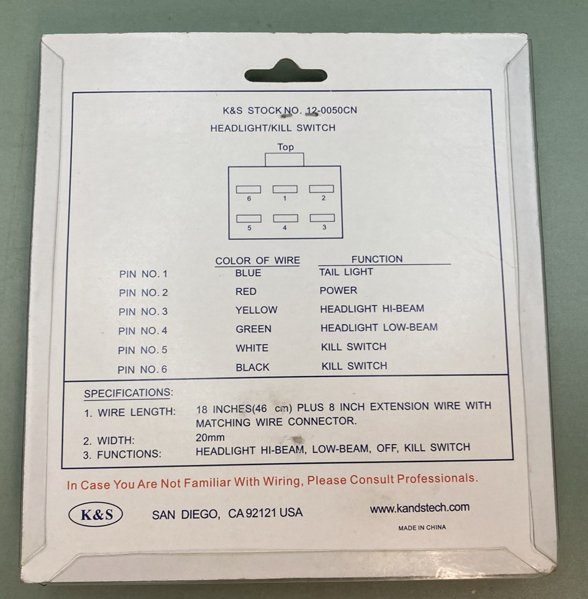 NEW GENUINE K&S 12-0050CN HEADLIGHT KILL SWITCH 6 PIN 7/8" 2106-0244